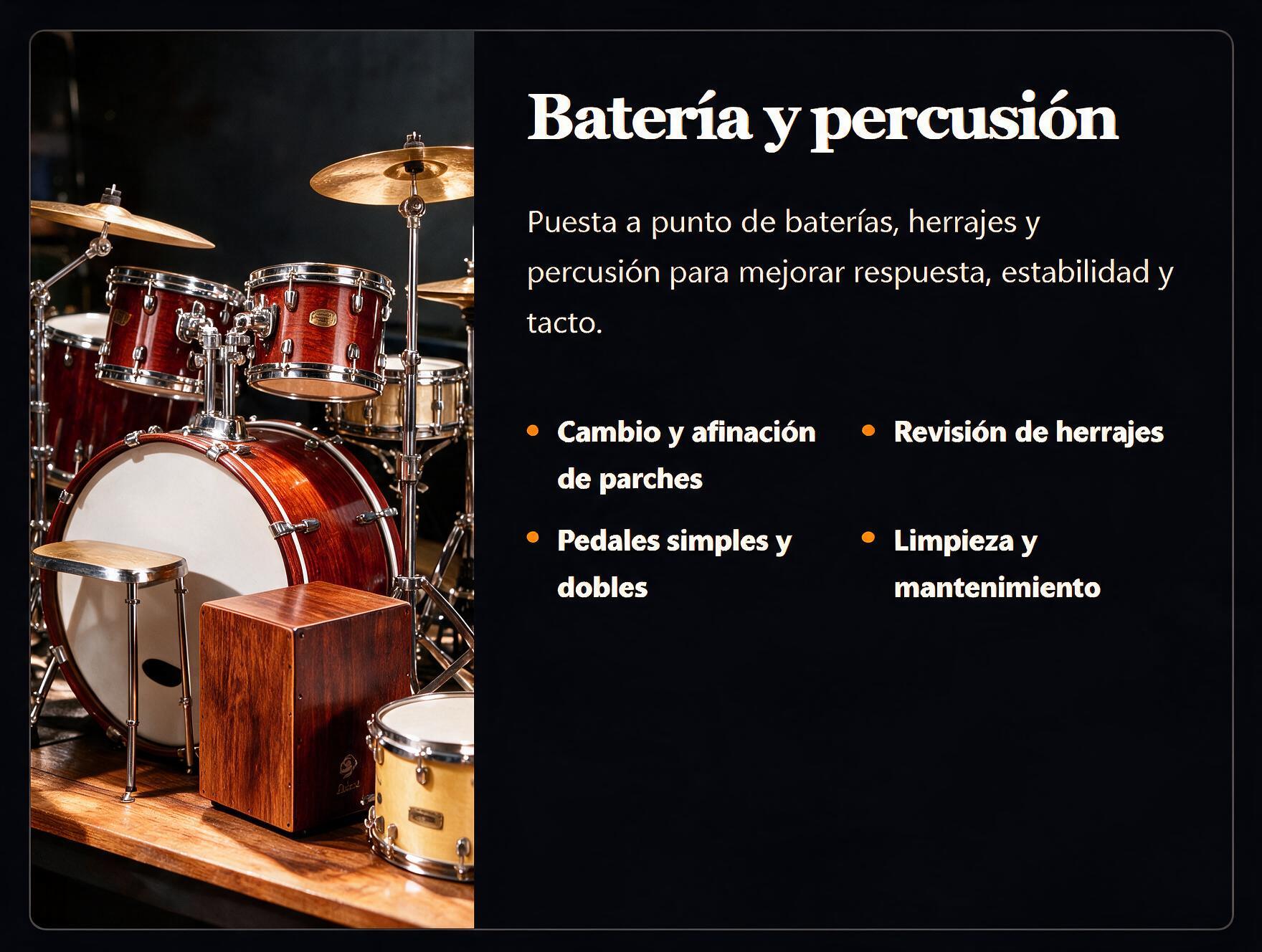 Batería y percusión atendidas en el taller